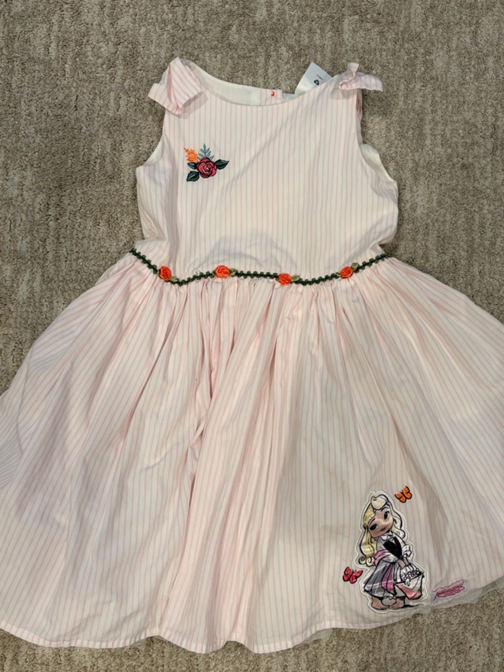 Disney Pink Striped Floral Trim Sleeveless Dress